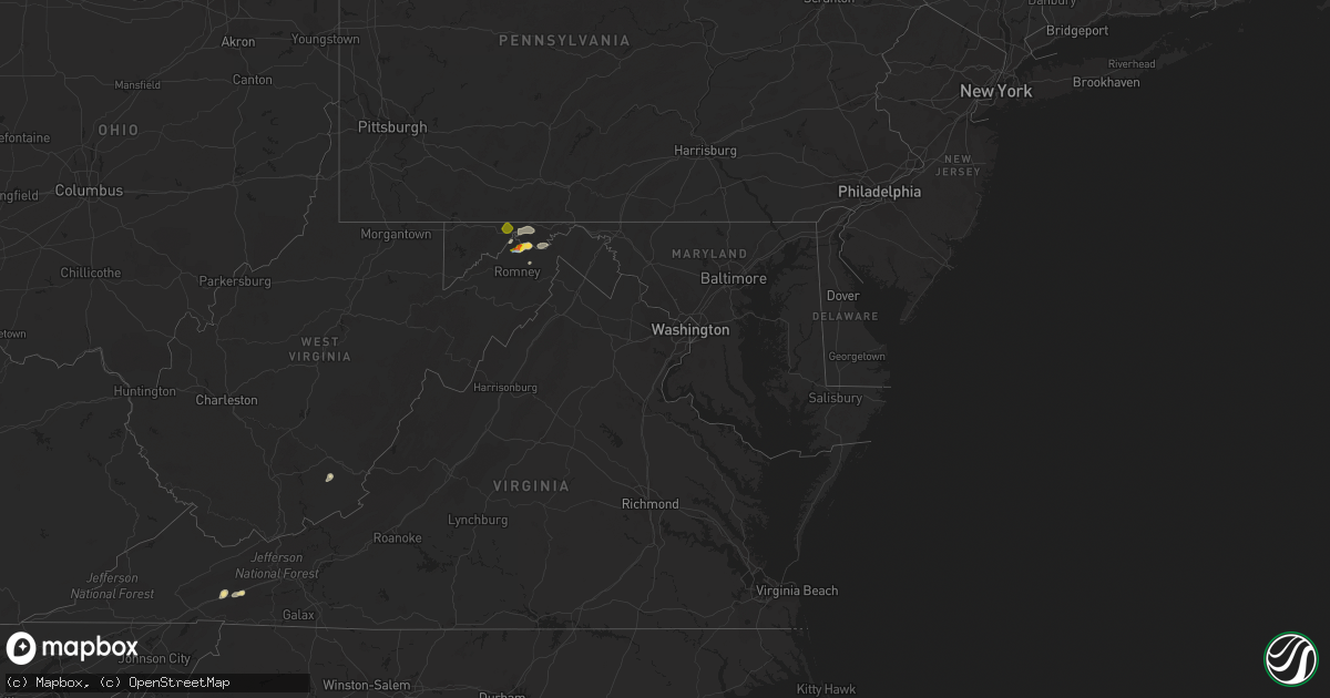 Hail map in Maryland on July 16, 2020