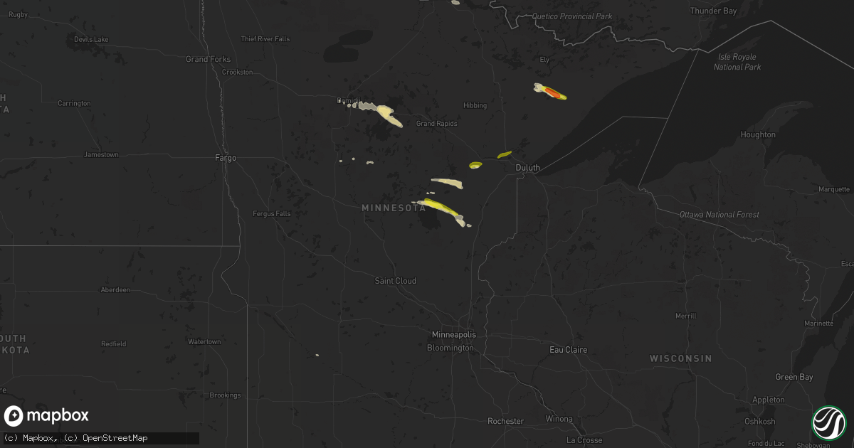Hail map in Minnesota on July 16, 2020