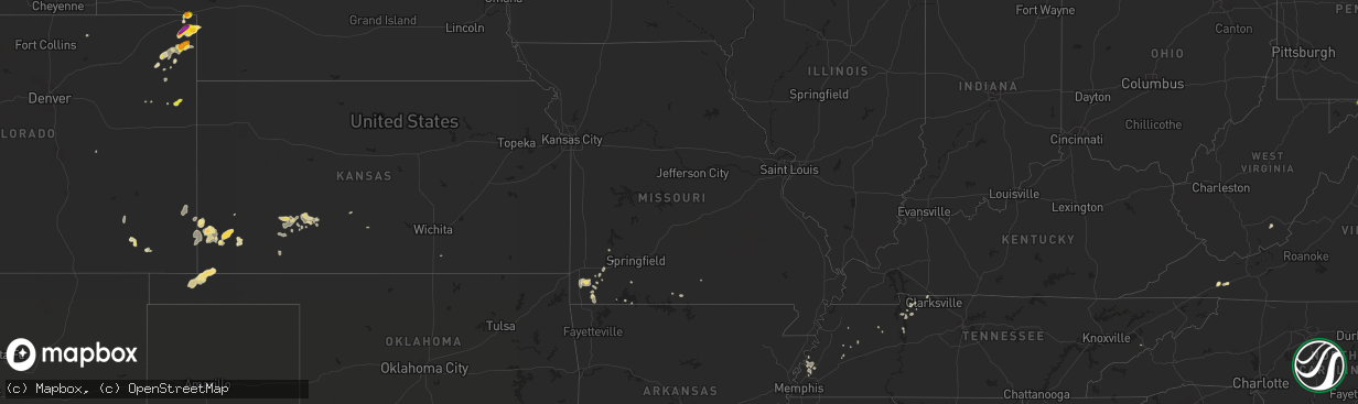 Hail map in Missouri on July 16, 2020