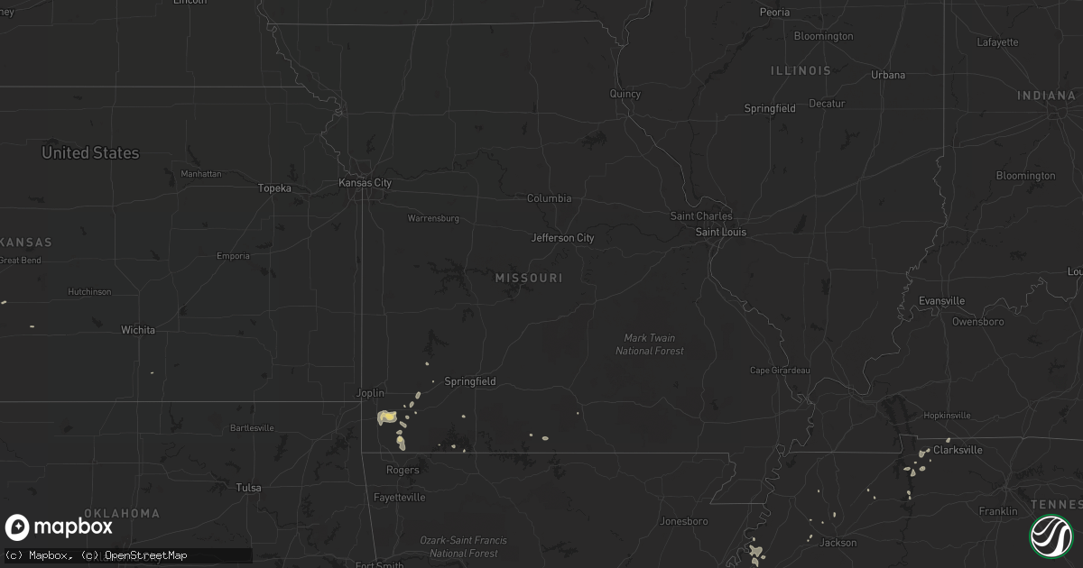 Hail map in Missouri on July 16, 2020