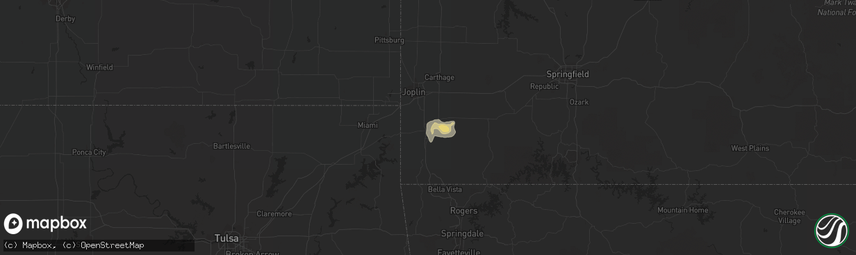 Hail map in Neosho, MO on July 16, 2020