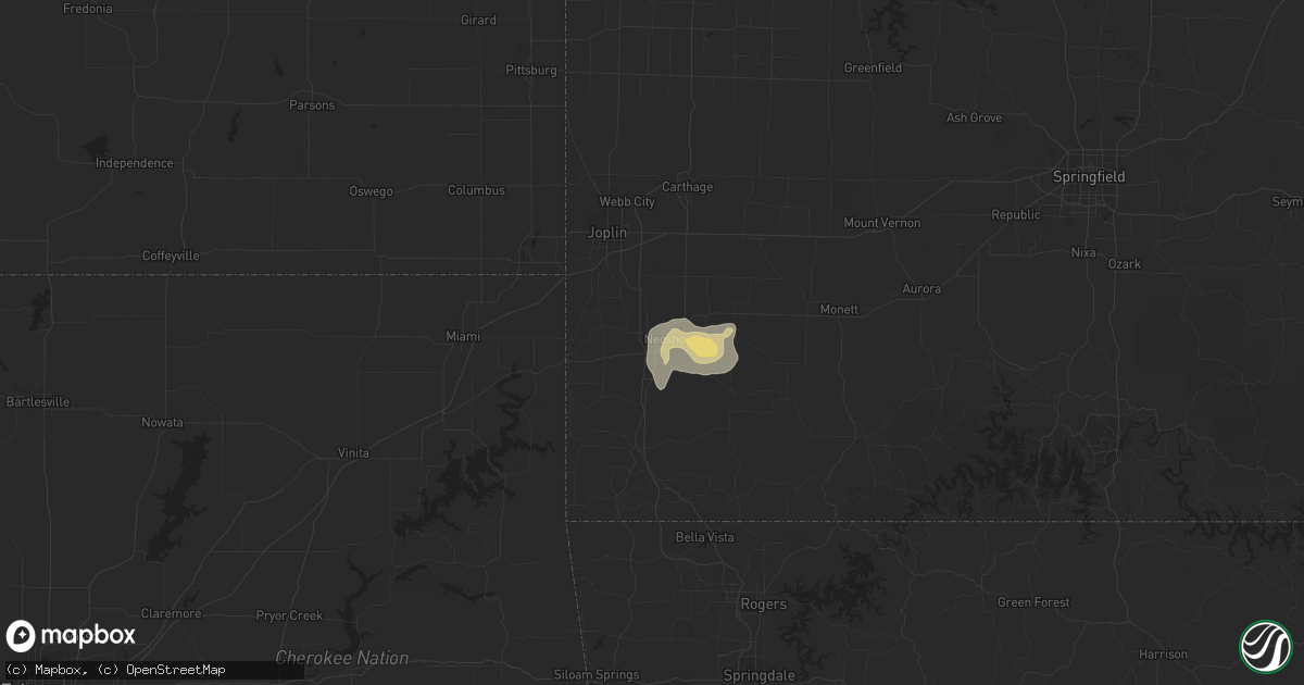 Hail map in Neosho, MO on July 16, 2020