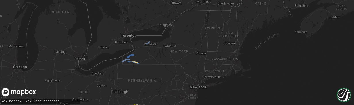 Hail map in New York on July 16, 2020