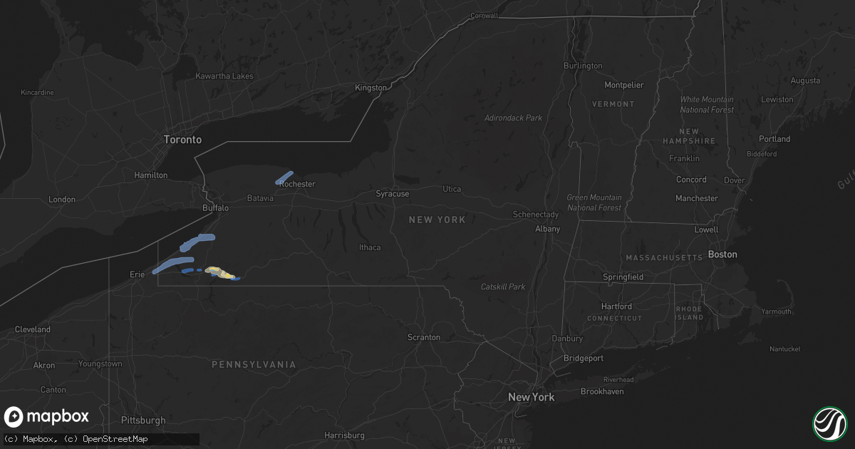 Hail map in New York on July 16, 2020