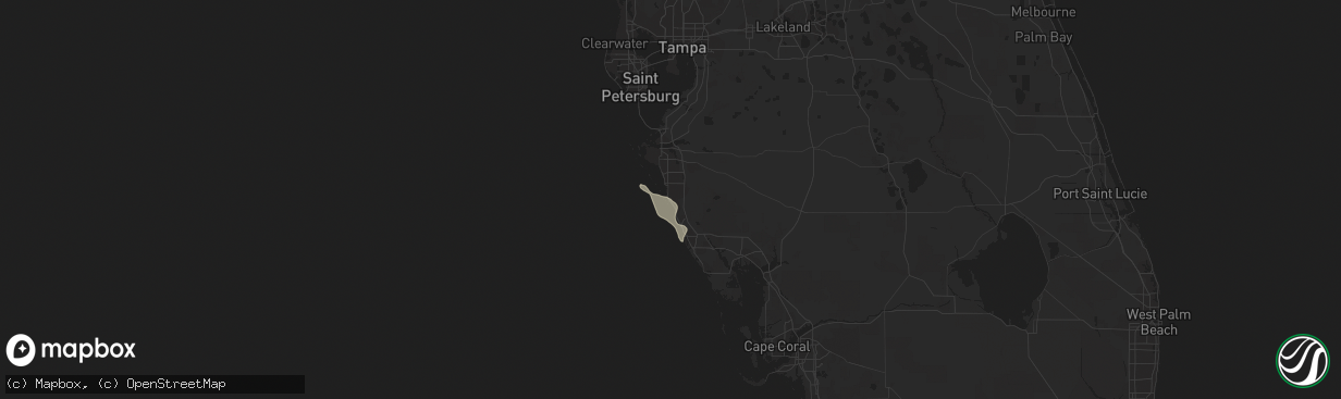 Hail map in Sarasota, FL on July 16, 2020