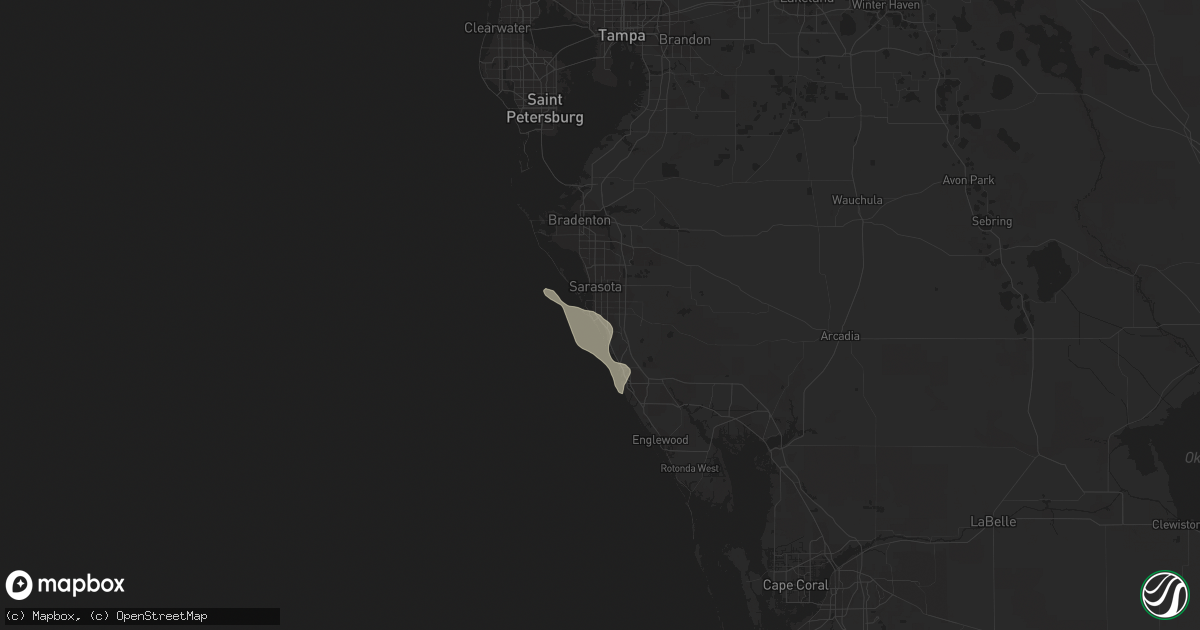 Hail map in Sarasota, FL on July 16, 2020