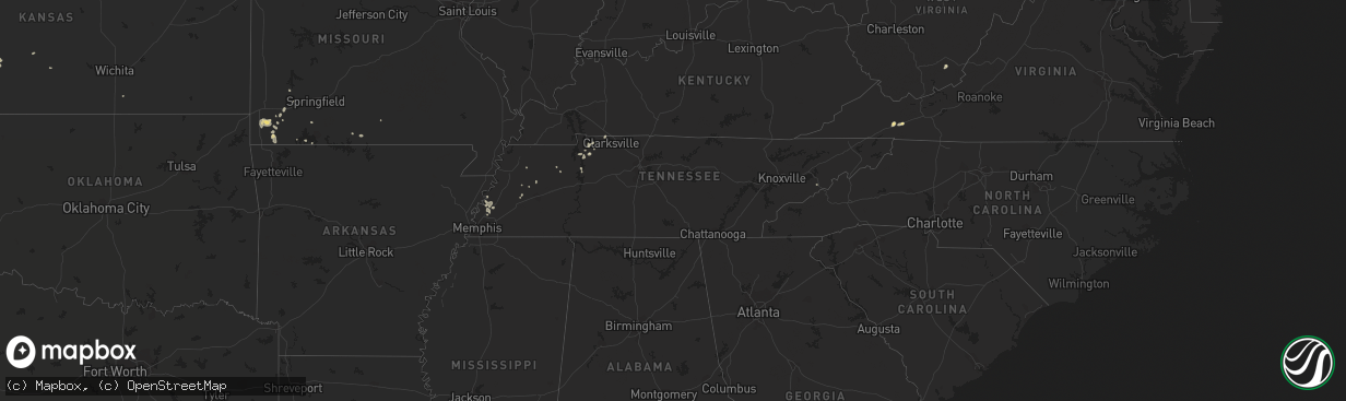 Hail map in Tennessee on July 16, 2020