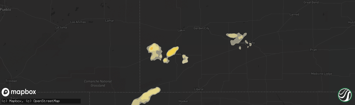 Hail map in Ulysses, KS on July 16, 2020