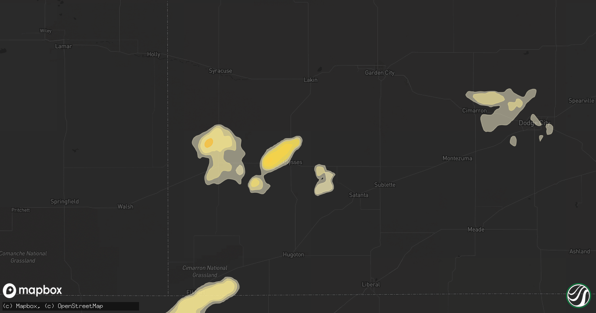 Hail map in Ulysses, KS on July 16, 2020