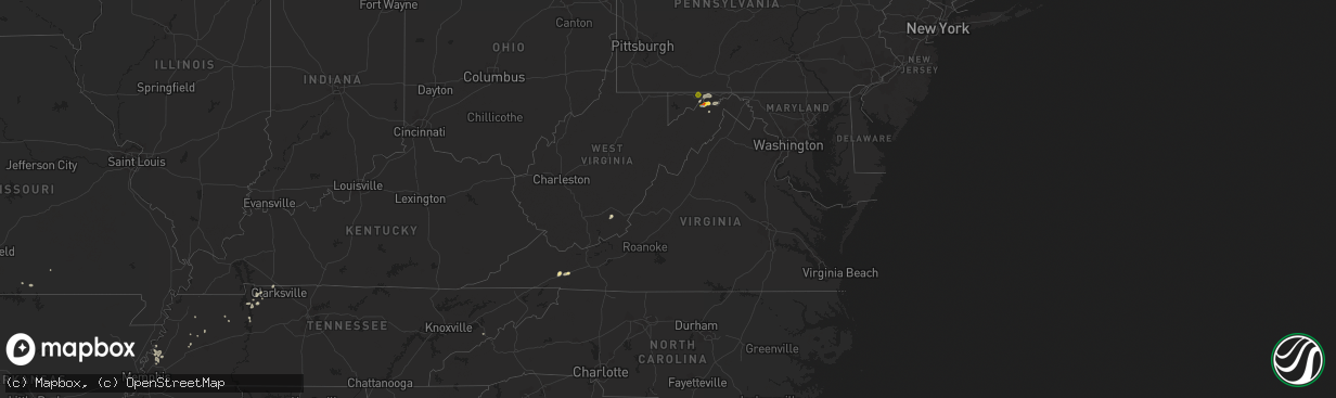 Hail map in Virginia on July 16, 2020