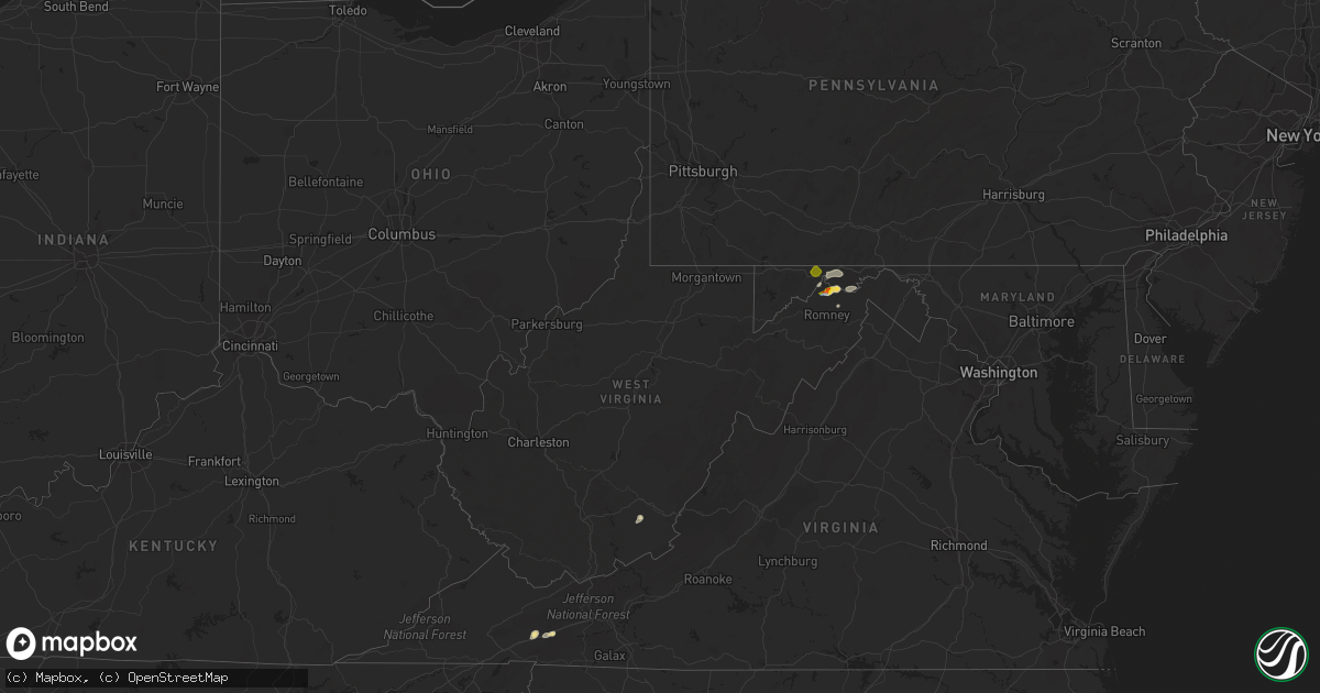 Hail map in West Virginia on July 16, 2020