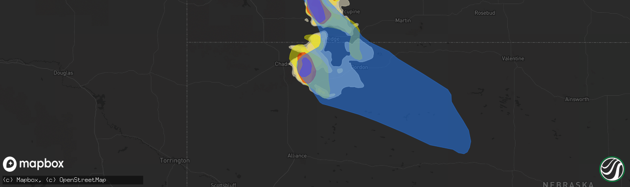 Hail map in Hay Springs, NE on July 16, 2021