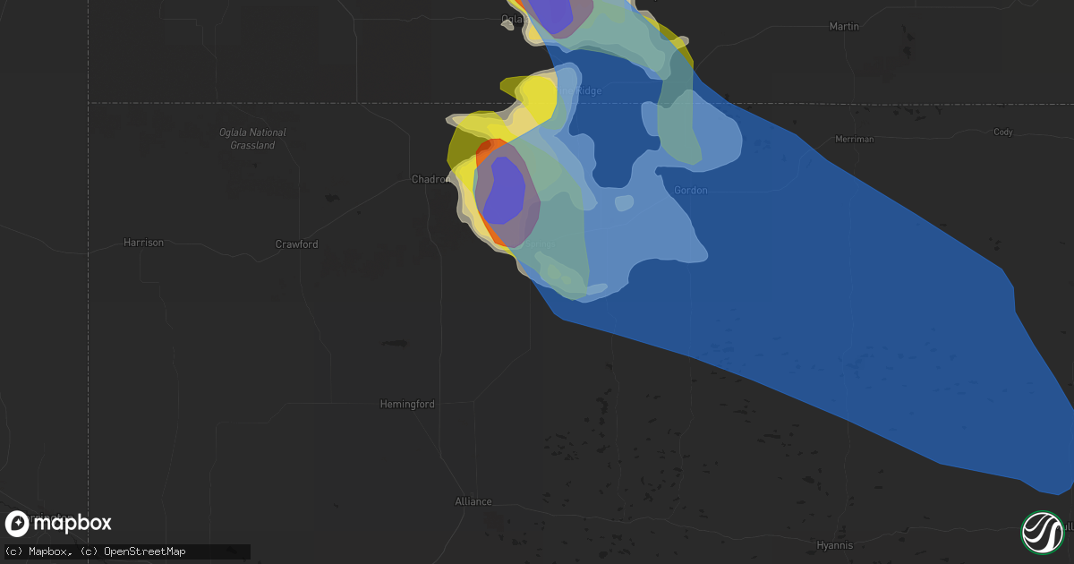 Hail map in Hay Springs, NE on July 16, 2021