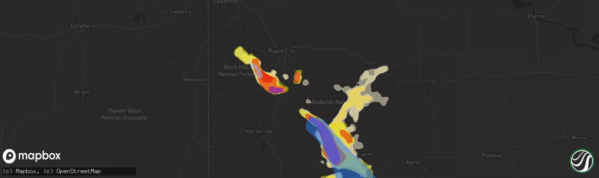 Hail map in Hermosa, SD on July 16, 2021