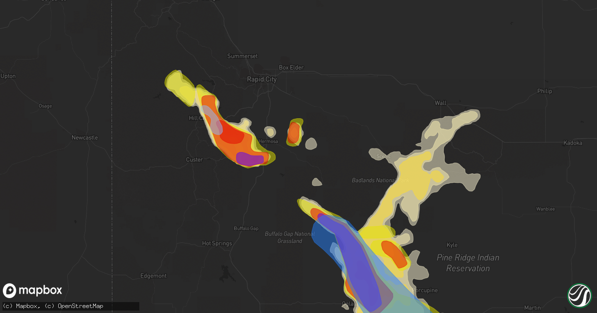 Hail map in Hermosa, SD on July 16, 2021