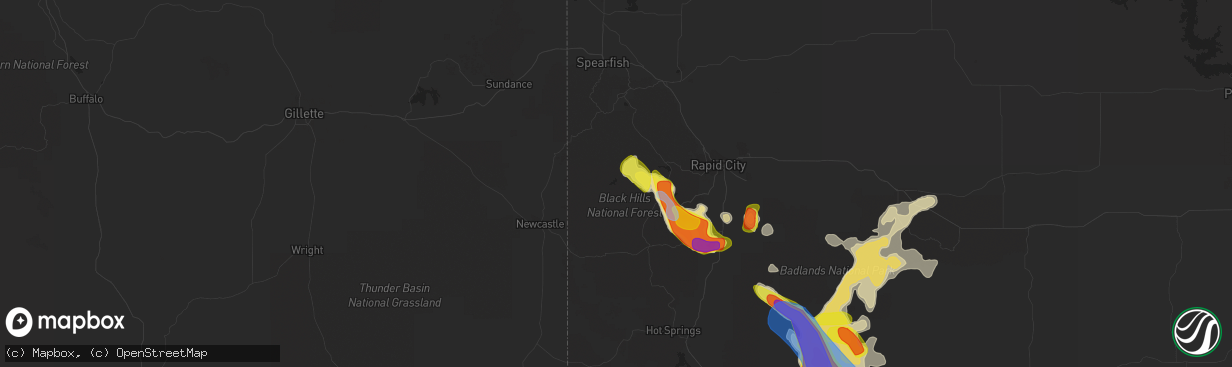 Hail map in Hill City, SD on July 16, 2021