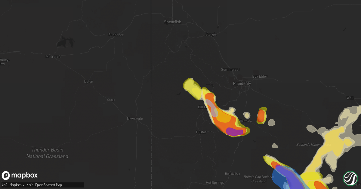 Hail map in Hill City, SD on July 16, 2021