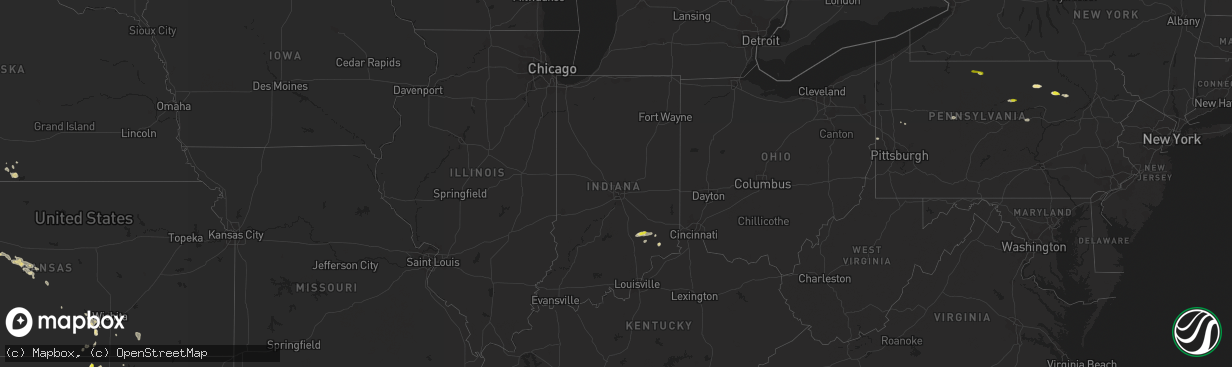 Hail map in Indiana on July 16, 2021