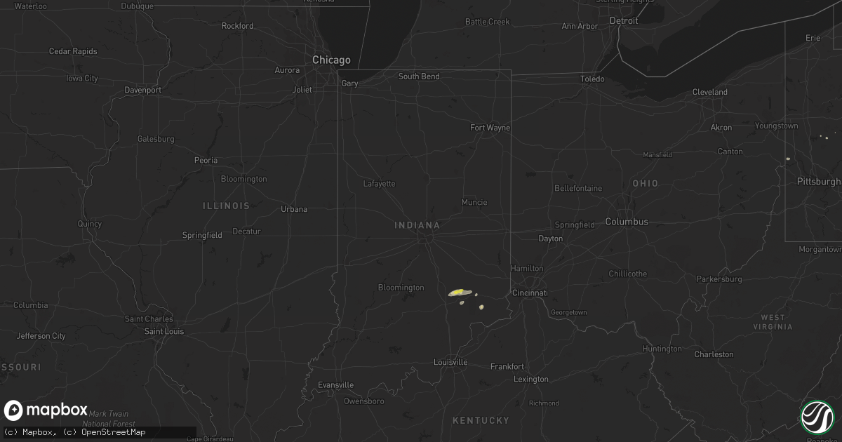 Hail map in Indiana on July 16, 2021