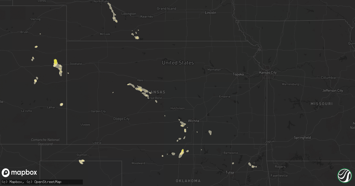 Hail map in Kansas on July 16, 2021
