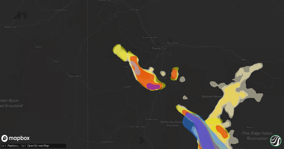 Hail map in Keystone, SD on July 16, 2021