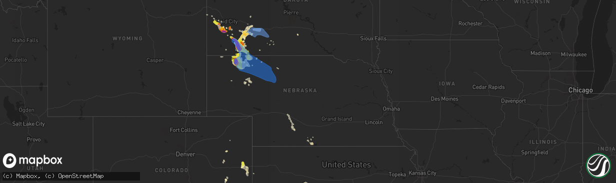 Hail map in Nebraska on July 16, 2021