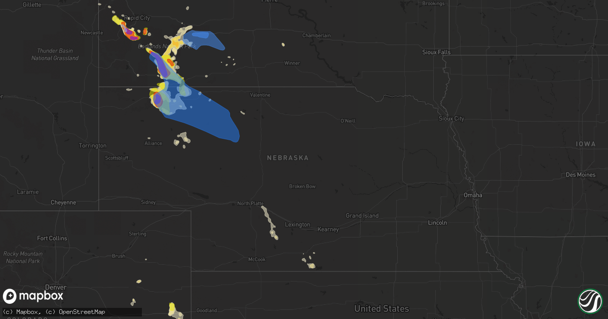Hail map in Nebraska on July 16, 2021