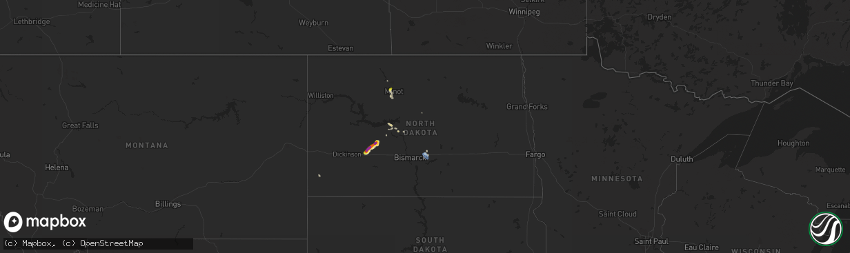 Hail map in North Dakota on July 16, 2021