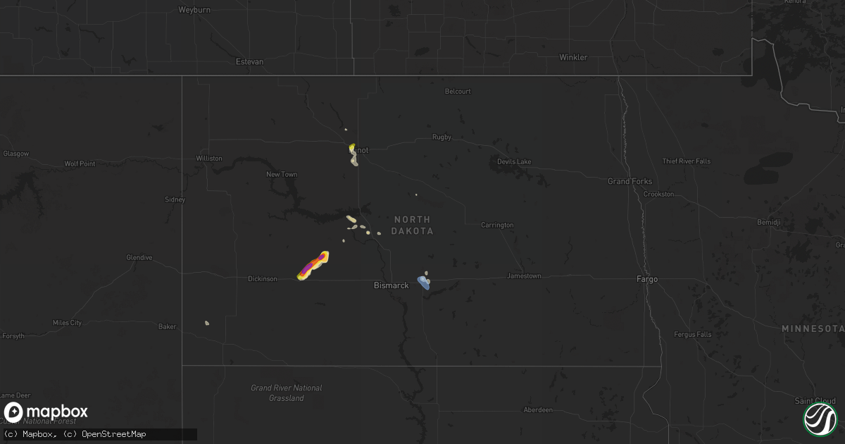 Hail map in North Dakota on July 16, 2021