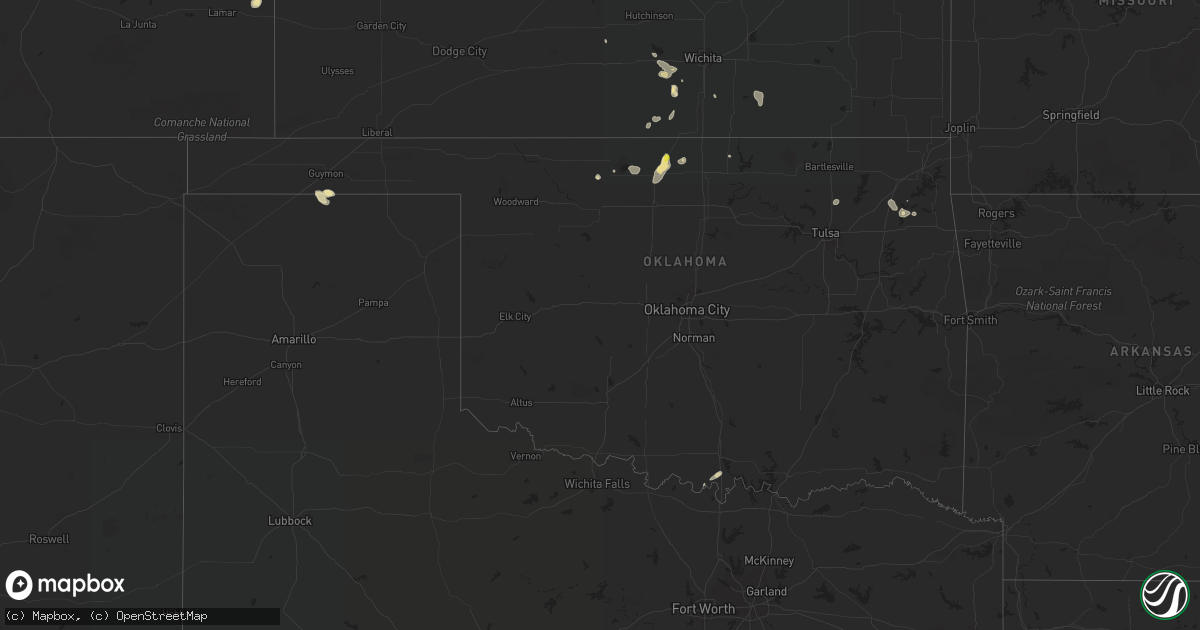 Hail map in Oklahoma on July 16, 2021