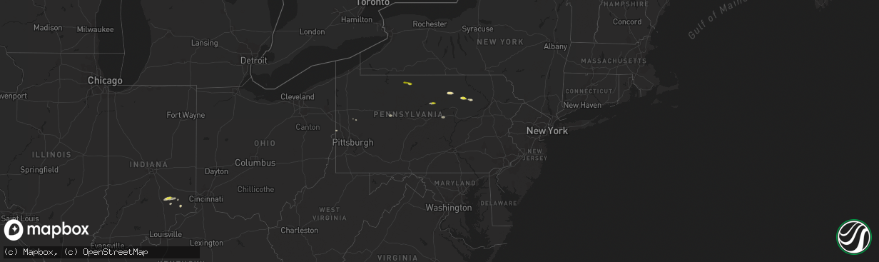 Hail map in Pennsylvania on July 16, 2021