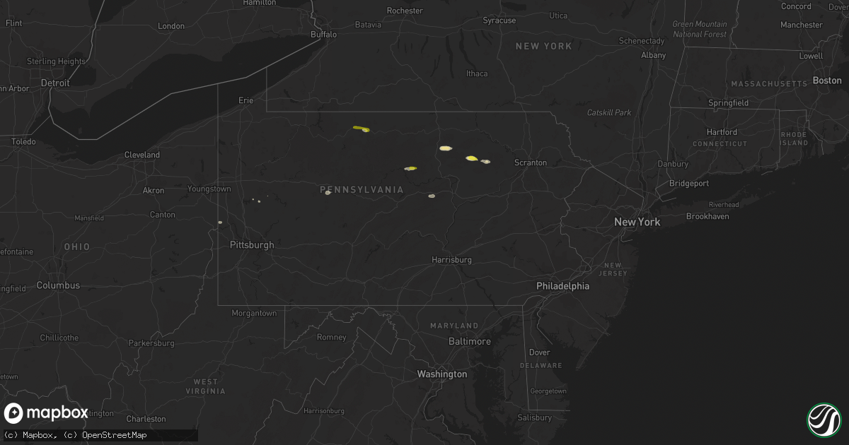 Hail map in Pennsylvania on July 16, 2021