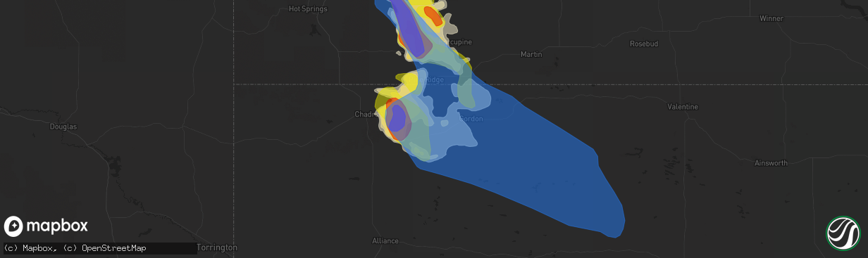 Hail map in Rushville, NE on July 16, 2021