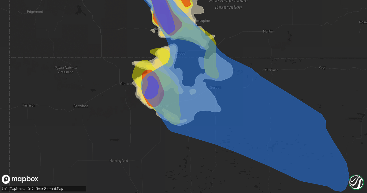 Hail map in Rushville, NE on July 16, 2021