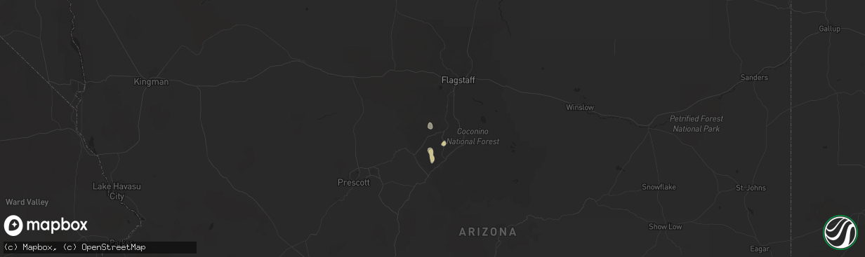 Hail map in Sedona, AZ on July 16, 2021