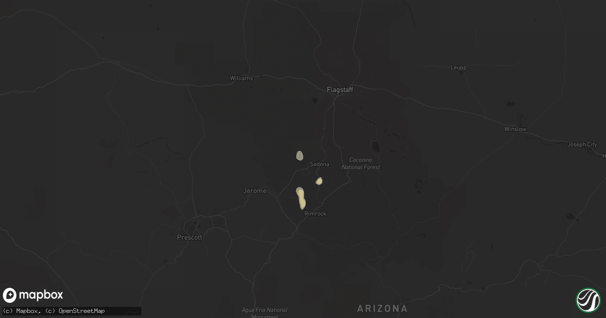 Hail map in Sedona, AZ on July 16, 2021