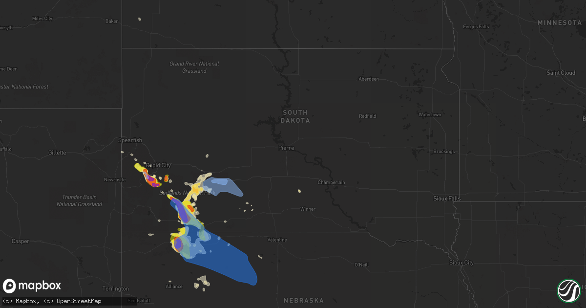 Hail map in South Dakota on July 16, 2021