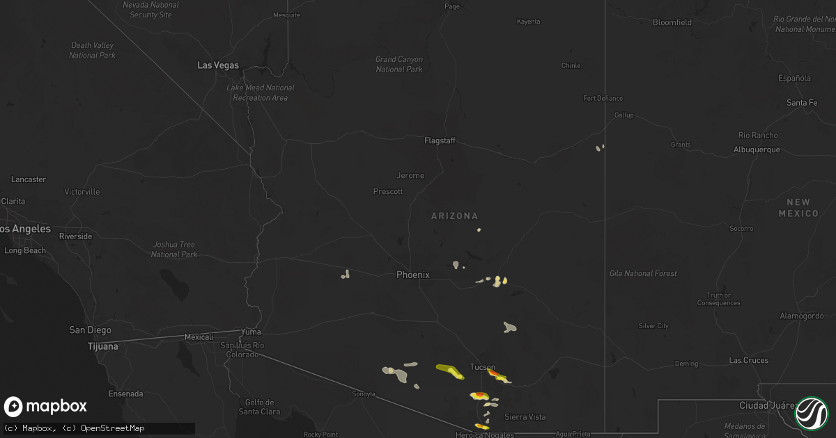 Hail map in Arizona on July 16, 2022