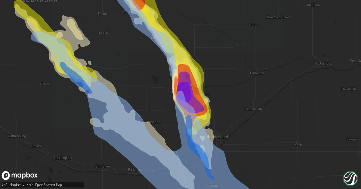 Hail map in Farwell, NE on July 16, 2022