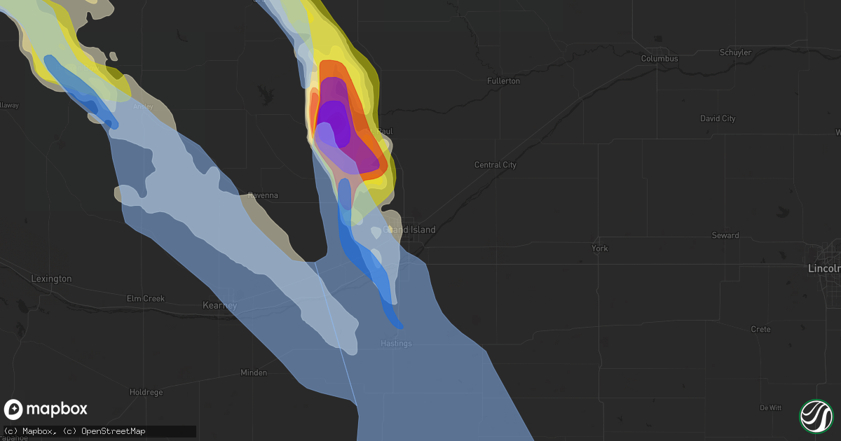Hail map in Grand Island, NE on July 16, 2022
