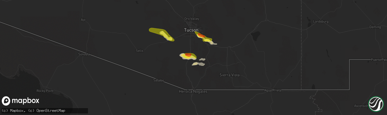 Hail map in Green Valley, AZ on July 16, 2022