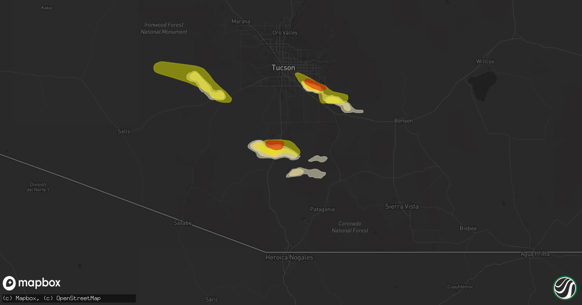 Hail map in Green Valley, AZ on July 16, 2022