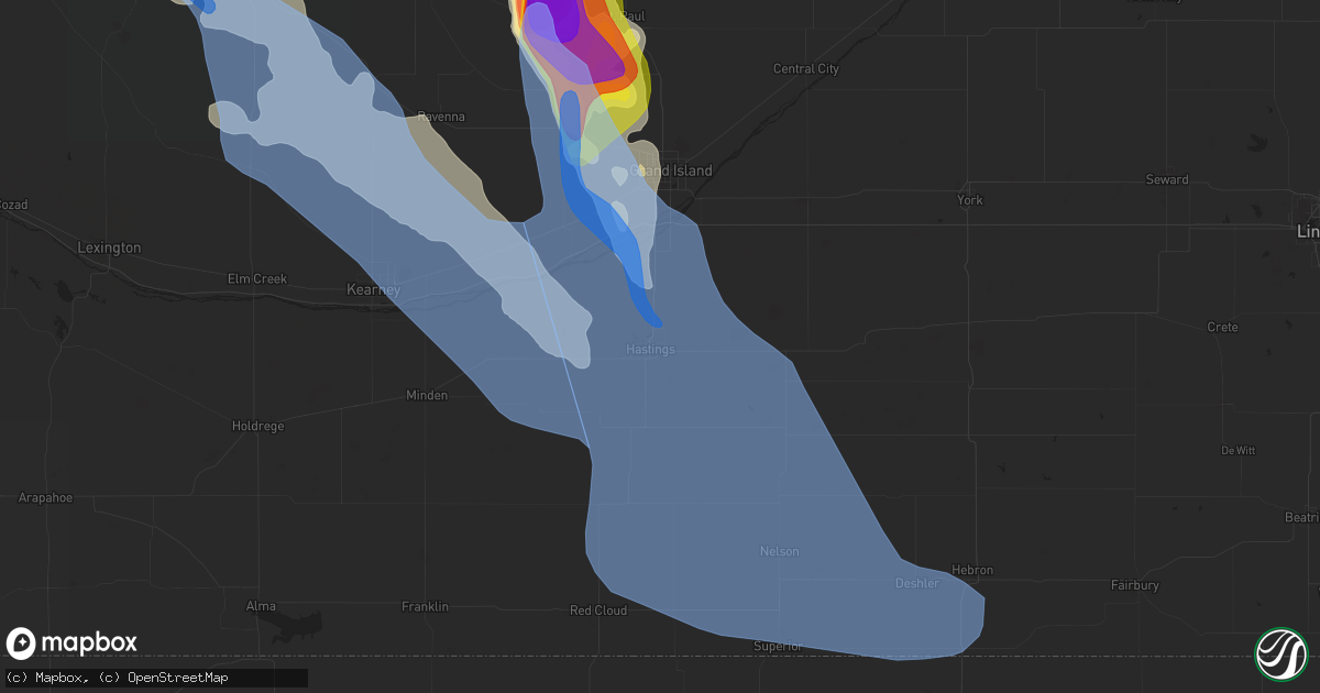 Hail map in Hastings, NE on July 16, 2022