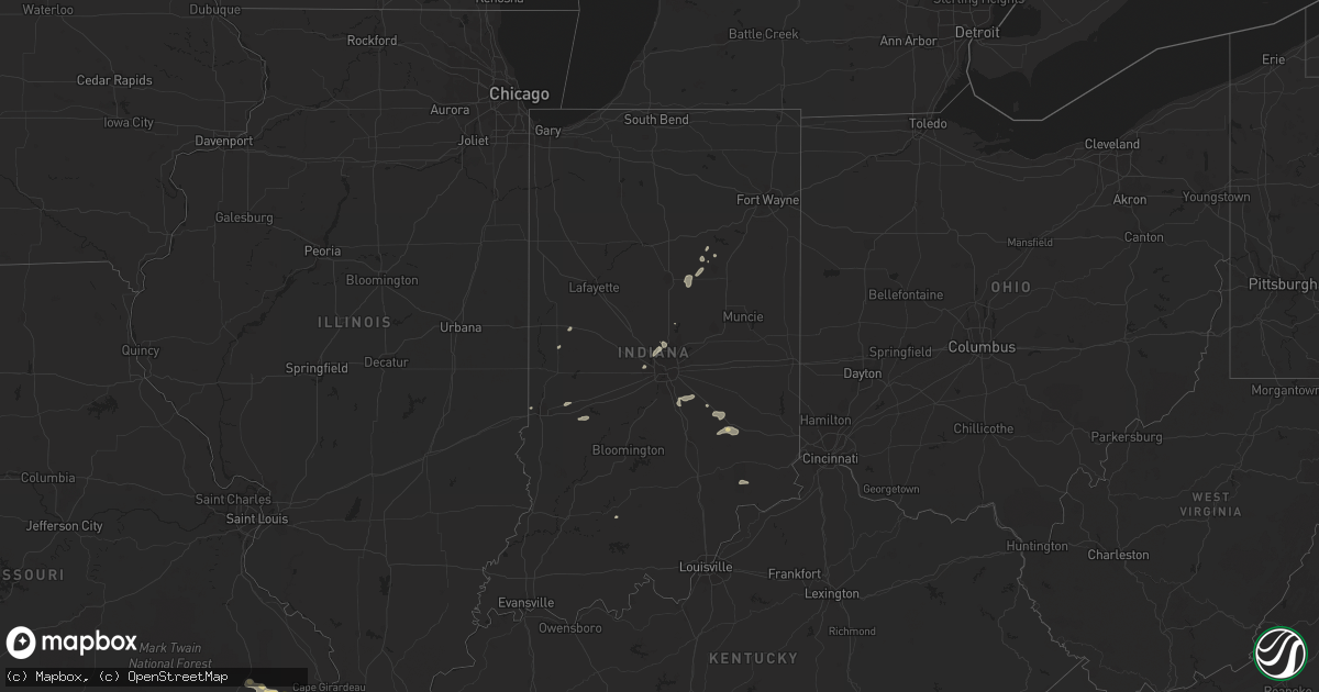 Hail map in Indiana on July 16, 2022