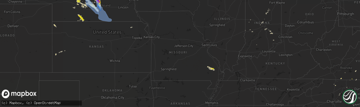 Hail map in Missouri on July 16, 2022