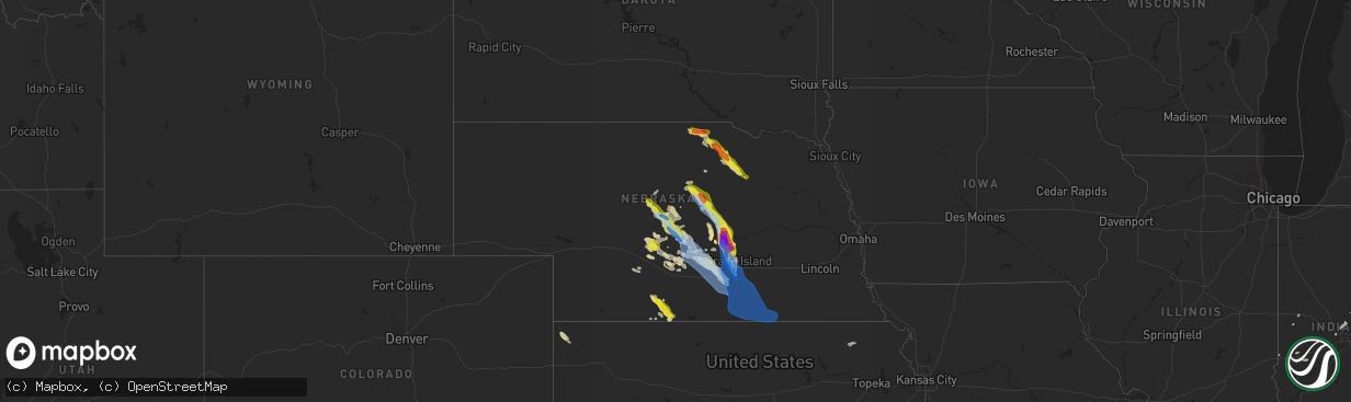 Hail map in Nebraska on July 16, 2022