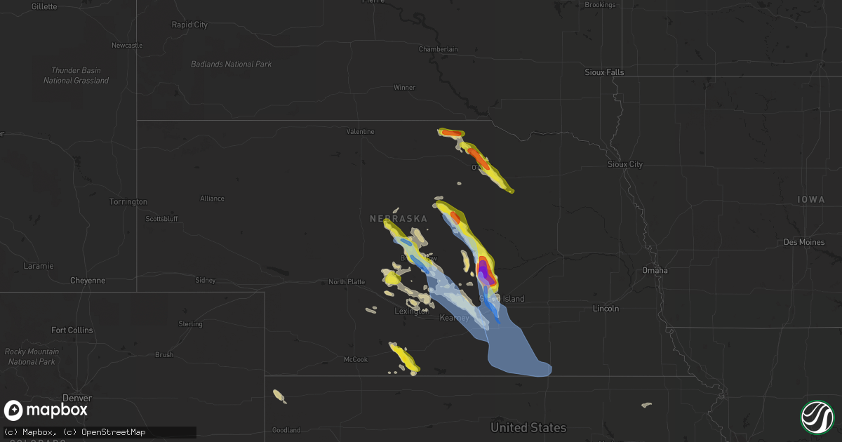 Hail map in Nebraska on July 16, 2022