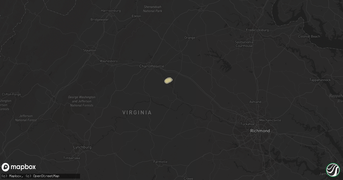 Hail map in Palmyra, VA on July 16, 2022