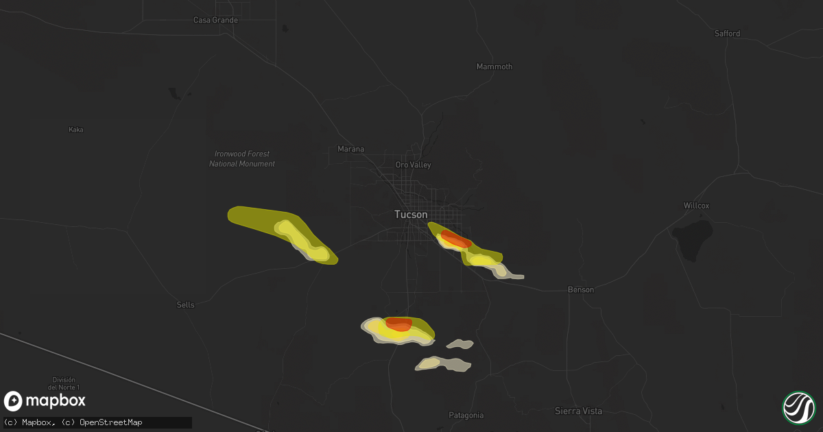 Hail map in Tucson, AZ on July 16, 2022