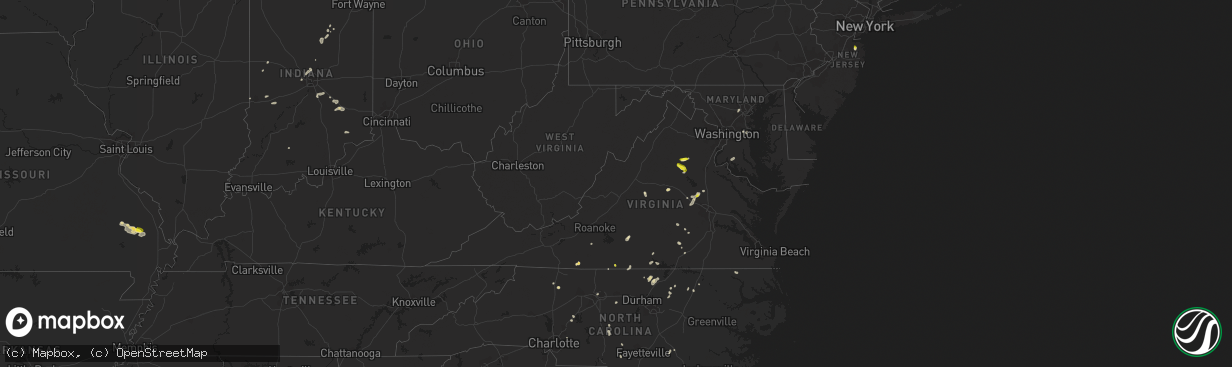 Hail map in Virginia on July 16, 2022